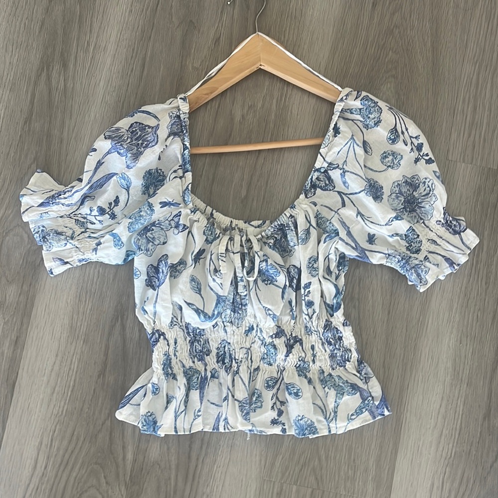 Peplum blue flower top